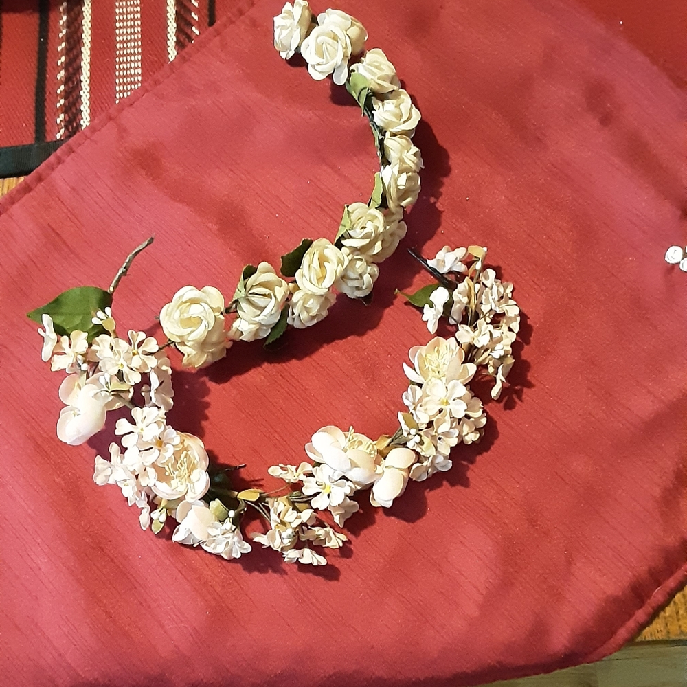 Pair vintage wedding floral head pieces